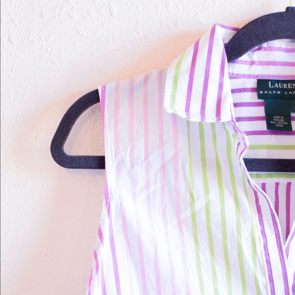 RALPH LAUREN Striped Color Sleeveless Button-Down
